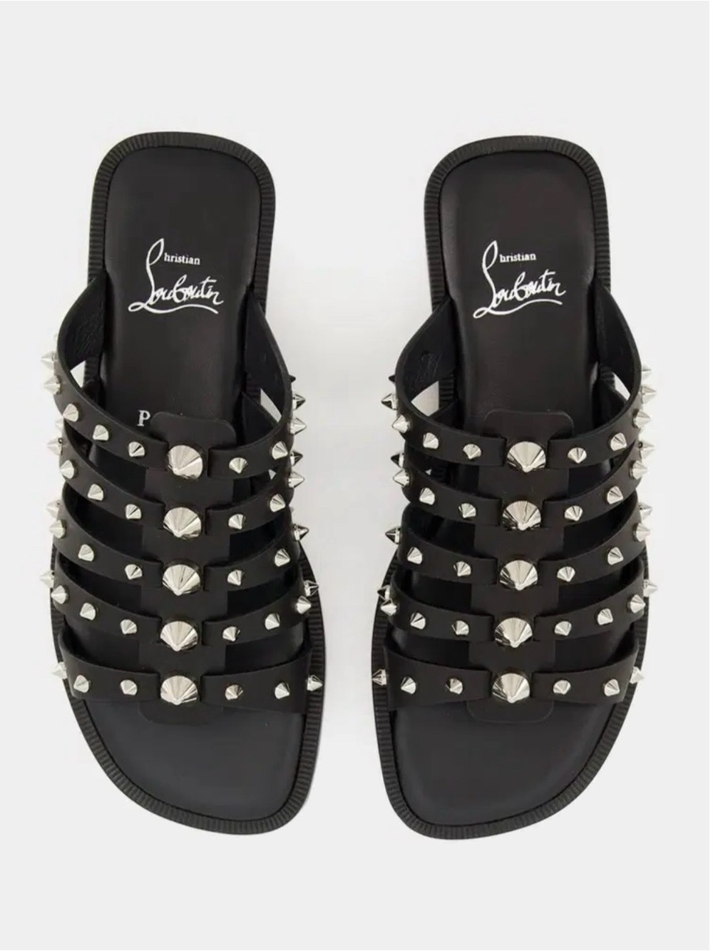 Christian Louboutin Charja Black Studded Multi-Strap Slide Sandals NIB